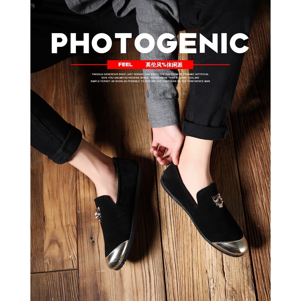 black loafers gold buckle mens