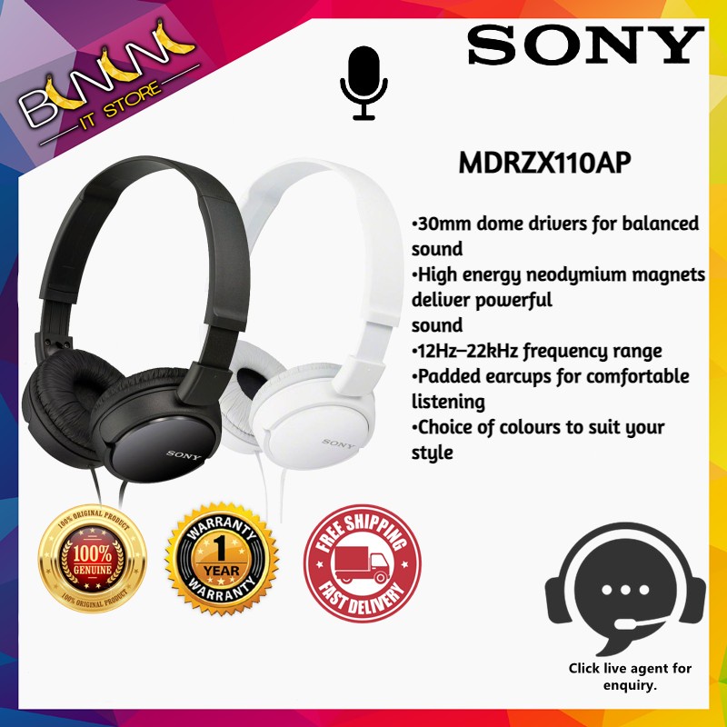 Sony MDRZX110AP / MDRZX110AP Onear Wired Headphone / Wired Headset with Mic ( ZX110AP