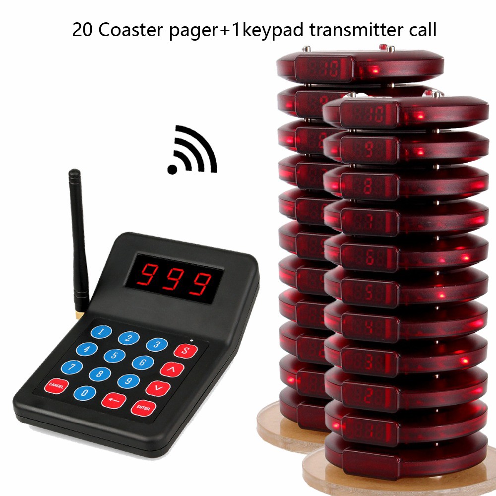 Funkrufruf-Paging-System-Taste Pager 1 Sender 20 Call Coaster Pager 