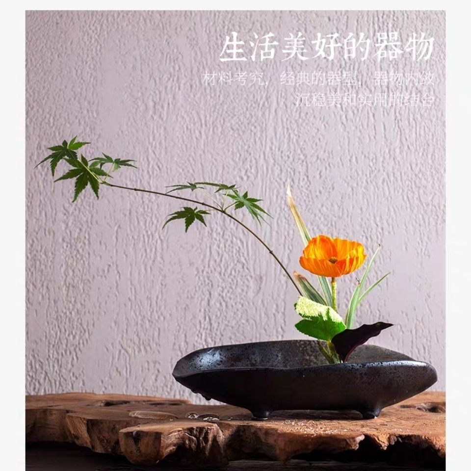 Japanese Style Jiayama Flower Arrangement剑山插花器小原流禅意日式花道陶瓷插花器皿中式插花花盆底座花盘 4月10日发完