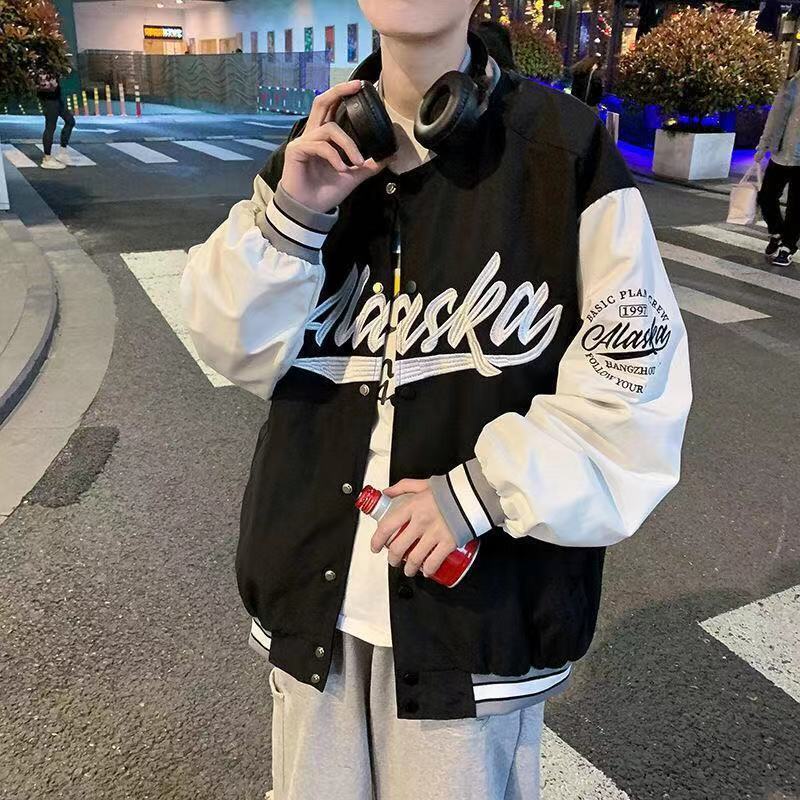 Men's Trendy Brand Baseball Uniform Jacket Embroidery Pattern Ins Korean Loose Jacket