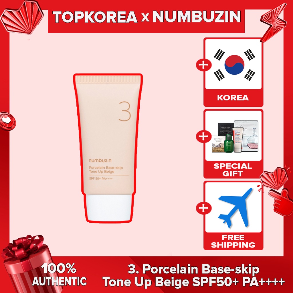 ★Numbuzin★ No. 3 Porcelain Base-skip Tone Up Beige 50ml SPF50+ PA++++ / TOPKOREA / Shipping from korea