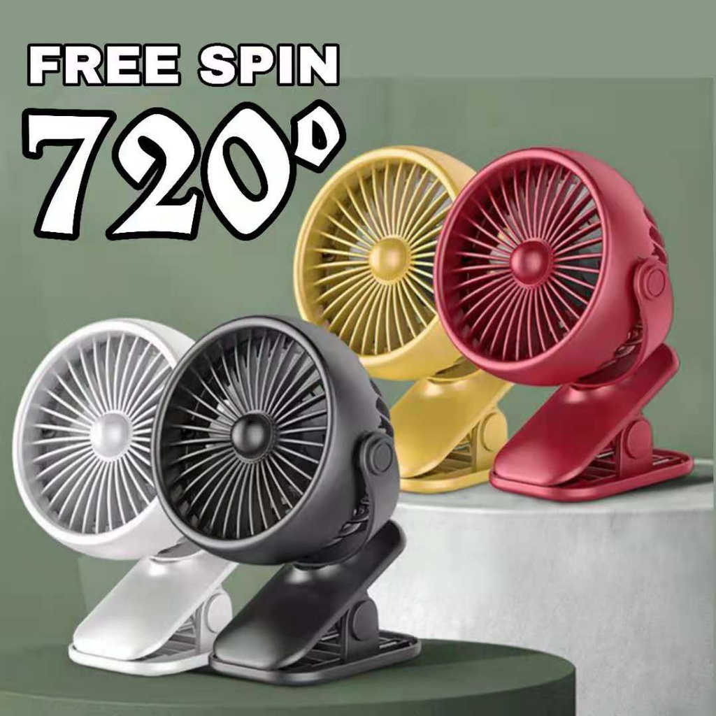 720° Spin LED Light Portable Hand Mini Clip Cooling Fan Baby Stroller Office Table USB Charge Small Kipas