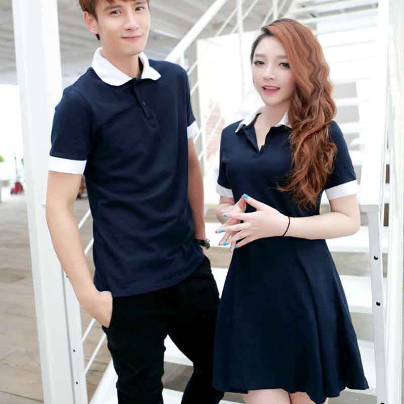 couple dress and polo shirt