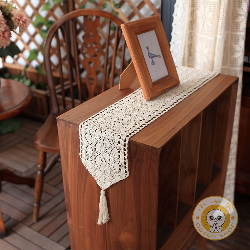 Cutout Table Runner with Tassel Dining Coffee Dinner Crochet Luxury