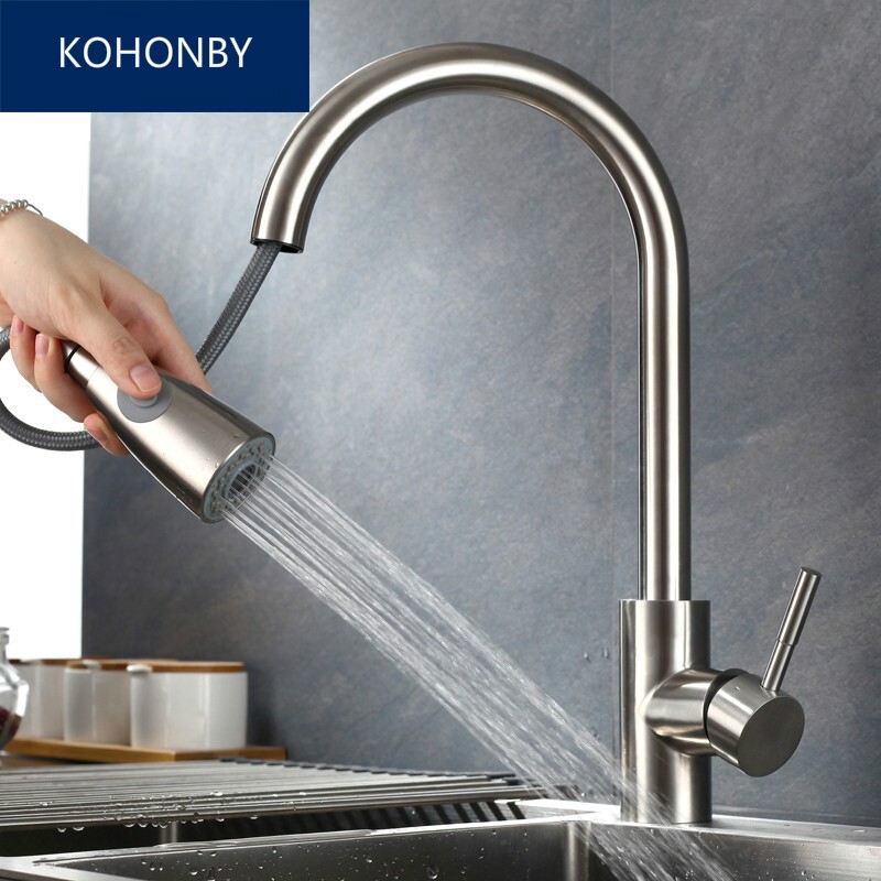 304 Stainless Steel Kitchen Faucet Drawing Sink Hot And Cold