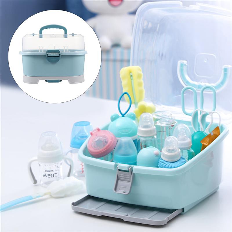 QIZEKLUM Baby Bottle Drying Rack Storage, Large Nursing Bottle Storage Box Organizer With Cover, Anti-Dust Protection And Cutlery Storage