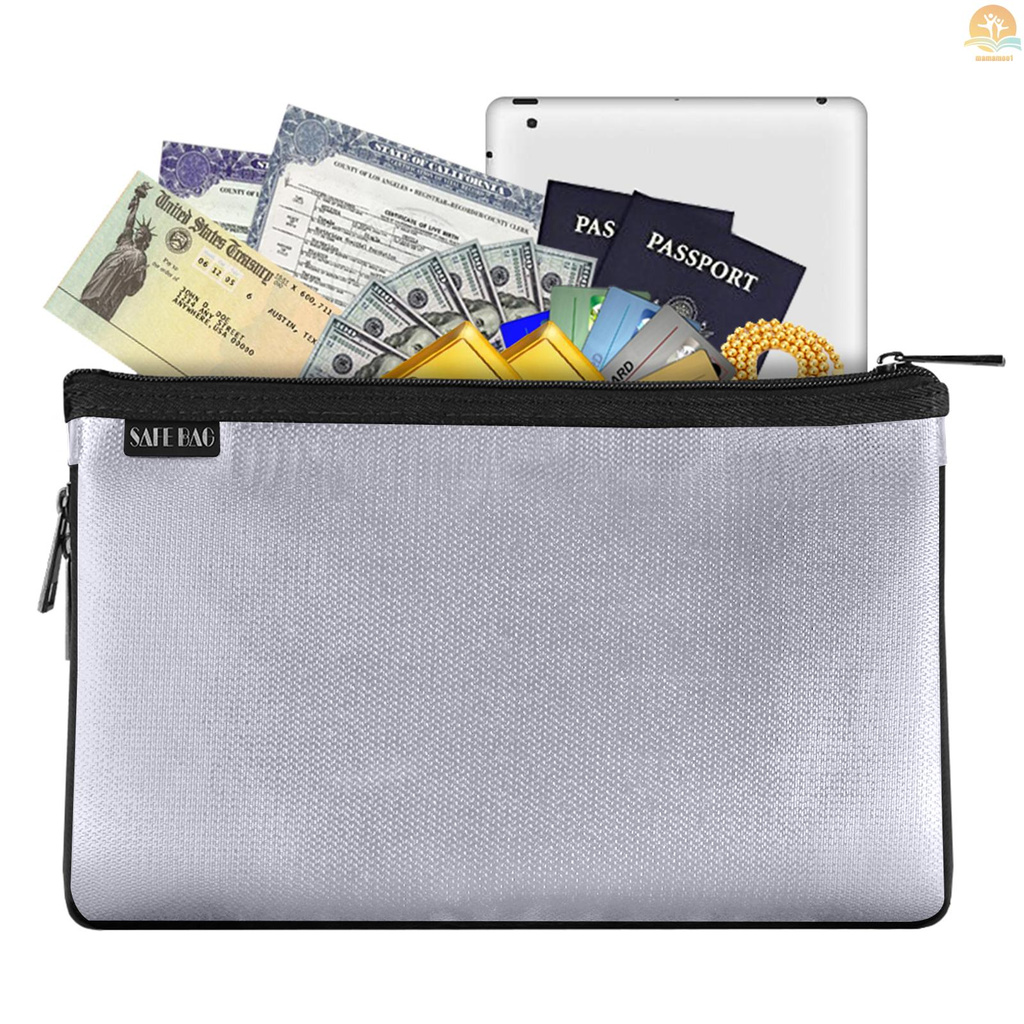 Ready Small Fireproof Money Bag Fire and Water Resistant Expandable Document Bag Safe Storage Pouch Envelope with Zipper for A5 File Document Cash Jewelry Passport