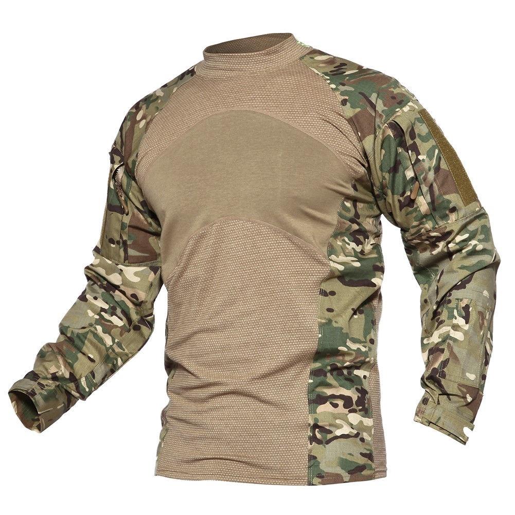 Men Army Green Rip-stop T Shirts Long Sleeve Camouflage Hiking T-Shirt ...
