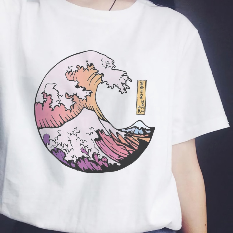 Japanese Style T-shirts Women Sunset Over The Sea Harajuku White Tshirt ...