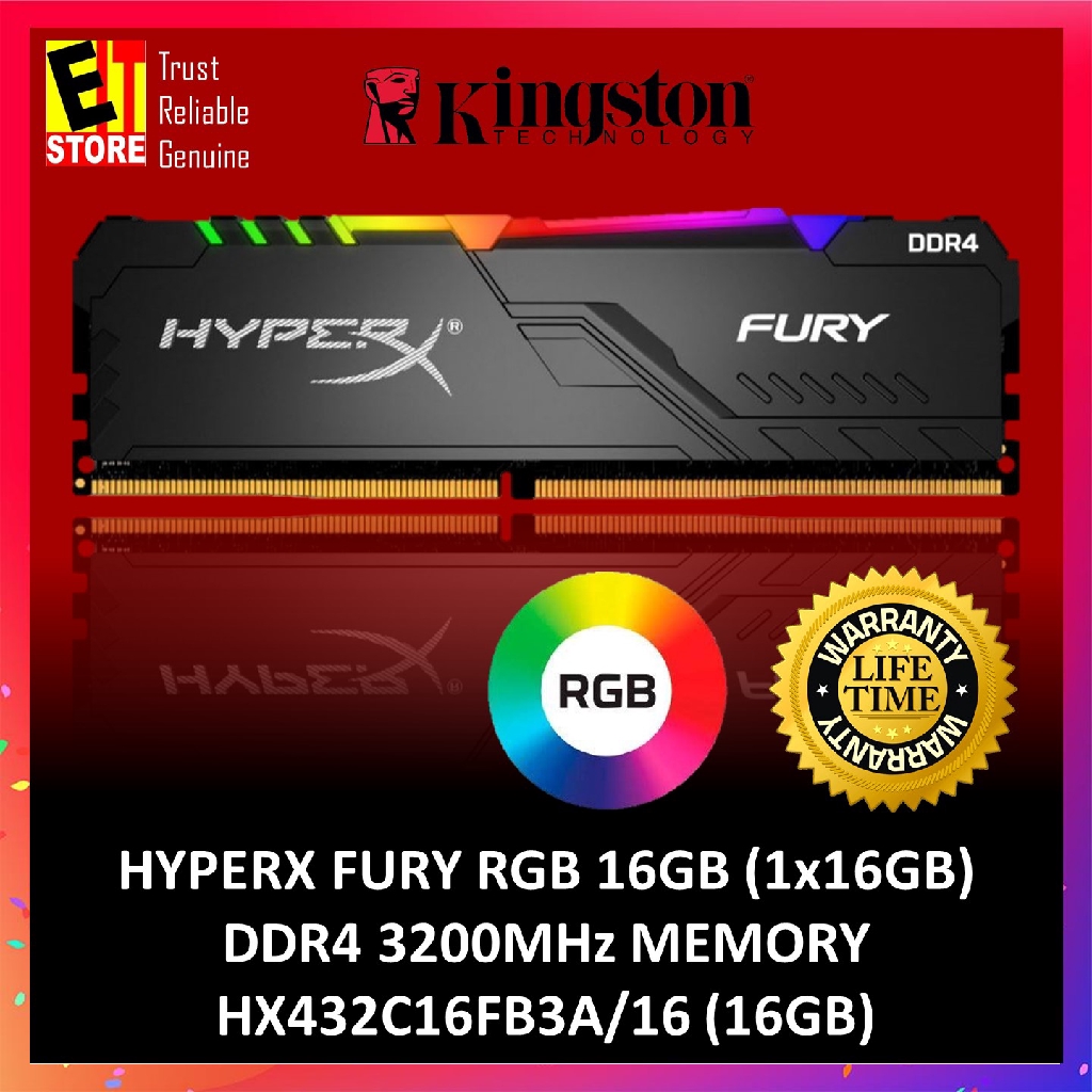 KINGSTON FURY BEAST RGB 16GB (1x16GB) DDR4 3200MHz MEMORY (KF432C16BB1A ...