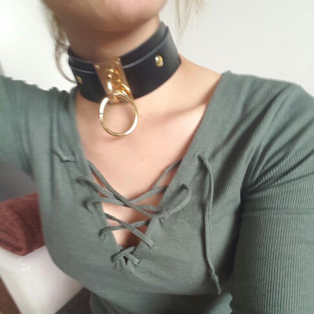 Nightclub Sexy Punk Gothic Wide Pu Leather O Ring Collar Choker Necklace Women Shopee Malaysia