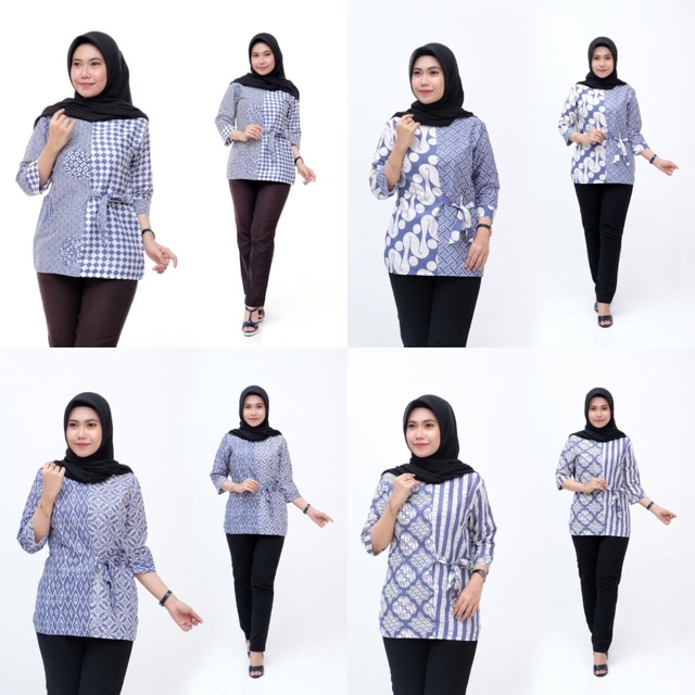 The Latest Women S Batik Shirt Model 2020 Long Sleeve Blouse Tops For Women Navy Blue Model Baju Batik Wanita Terbaru 2020 Atasan Lengan Panjang Blouse Wanita Biru Navy Shopee Malaysia