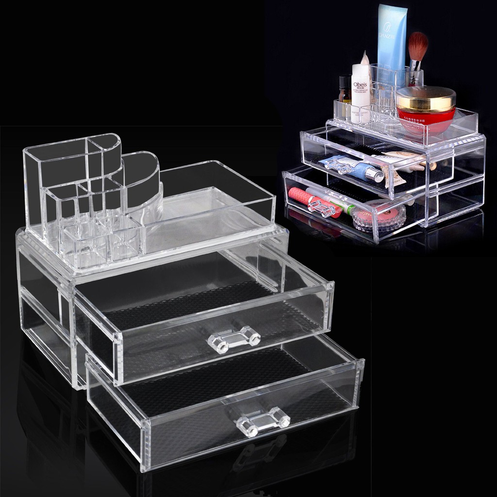 2 Layers Acrylic Cosmetic Drawers Makeup Storage Organizer Box