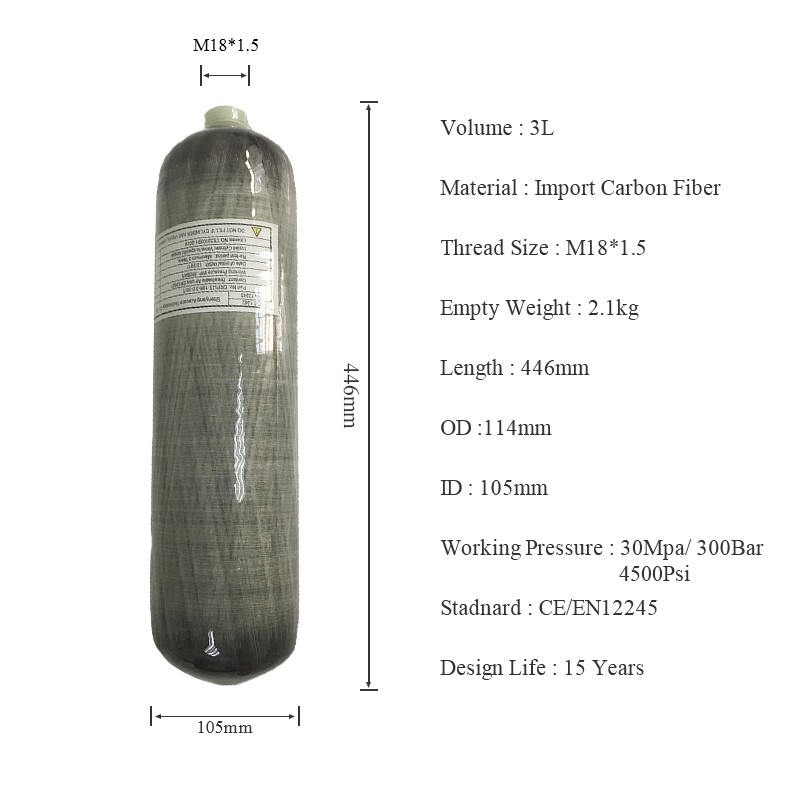 Scuba Carbon Fiber Pcp Cylinder 2L/3L/6.8L CE 4500psi Air Paintball Tank Diving 