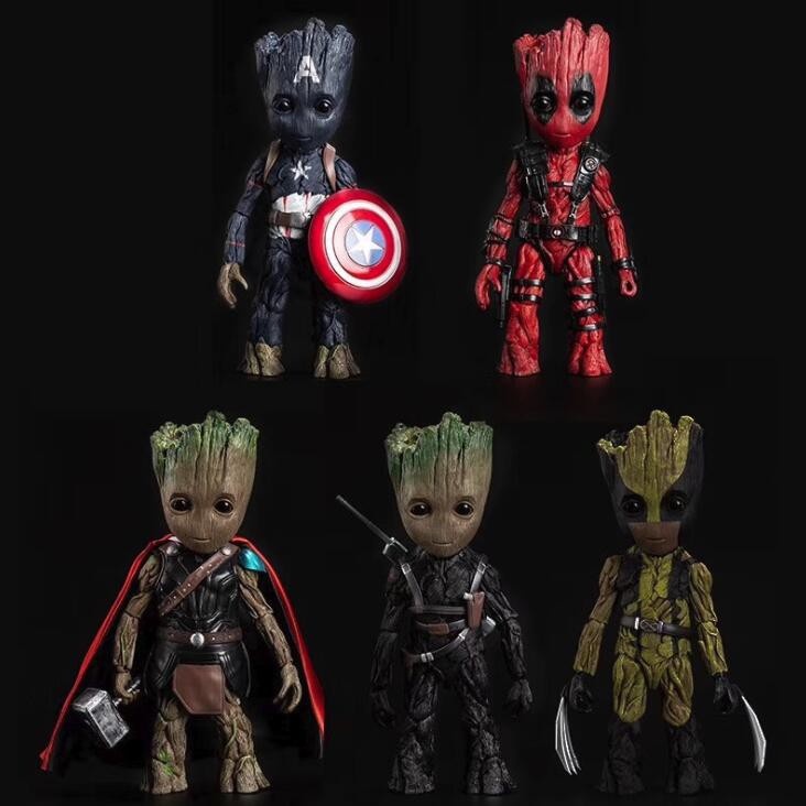 BABY GROOT COSPLAY AS MARVEL CHARACTERS : CAPTAIN AMERICA/BUCKY/WOLVERINE/THOR/DEADPOOL