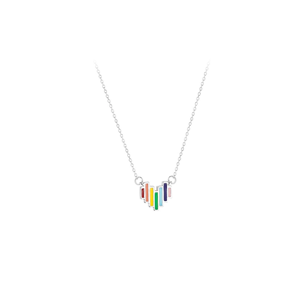 Collar de corazón arcoíris de plata S925 con cadena de clavícula sencilla coreana_voghion.com