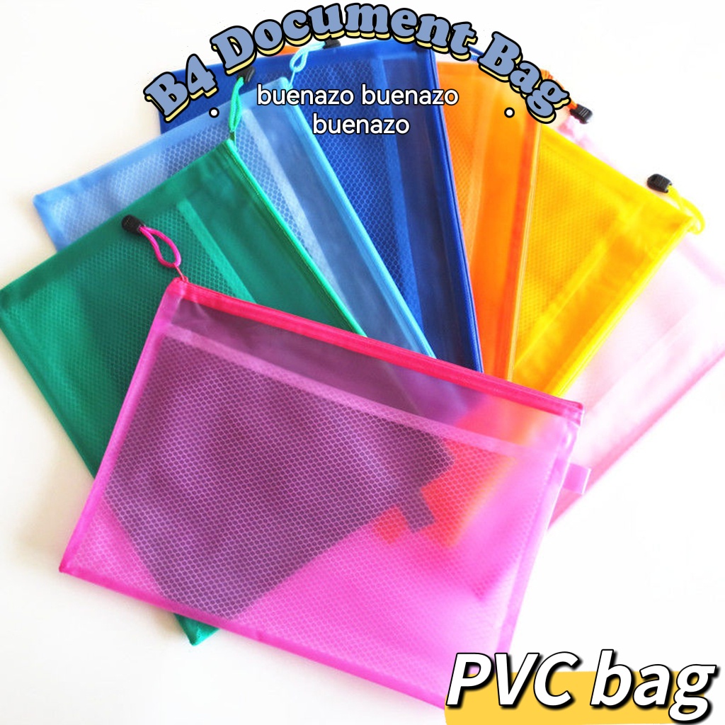 【Ready Stock】B4 Document Bag PVC Zipper Bag Pen Bag B4 Size bag File Pocket Storage Organizer School/University/Office Office Supplies Waterproof Grid Transparent Document Bag