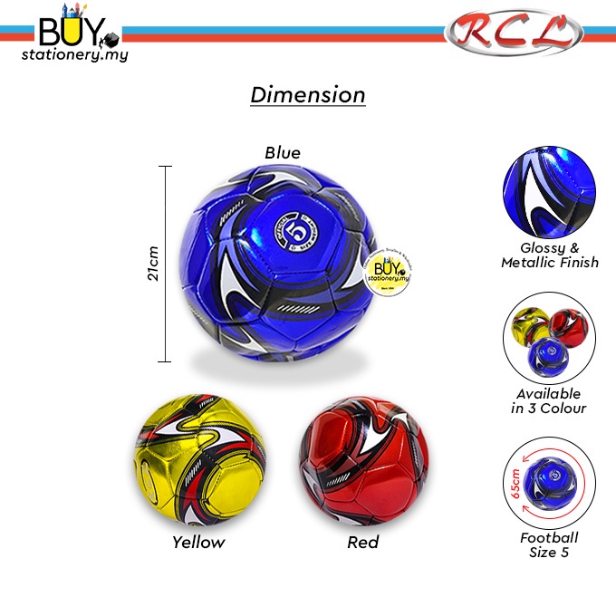 RCL Official Size 5 Glossy Metallic Colour Football FB183 - (1s/Pcs) Soccer Bola Sepak Futsal Outdoor Games Sports Match