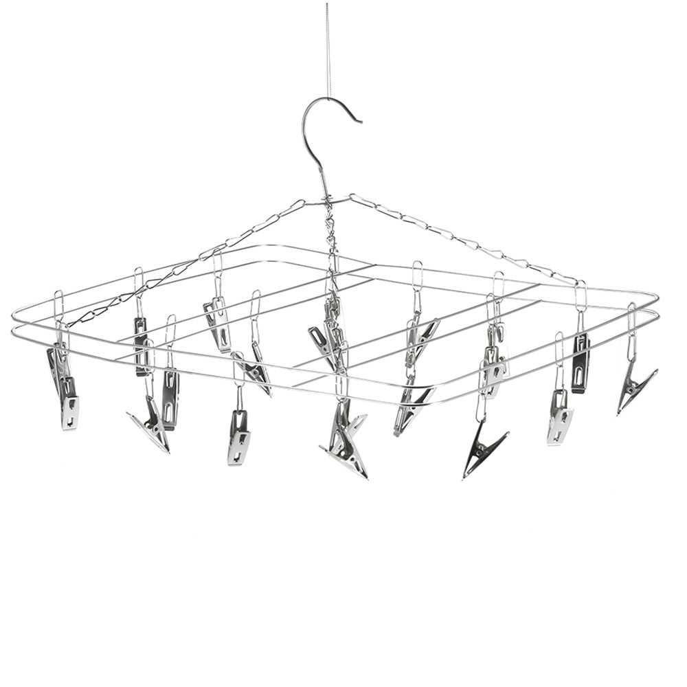 Clothes Hanger 20 Clips Stainless Steel Clothespins Clothes Drying Rack ...