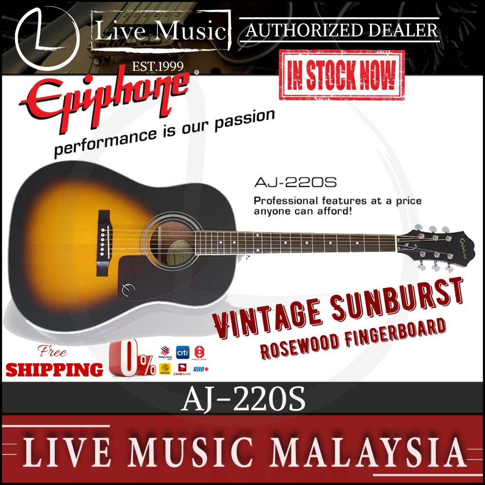 Epiphone J 45 Studio Acoustic Guitar Rosewood Neck Vintage Sunburst J45 Aj2s Shopee Malaysia