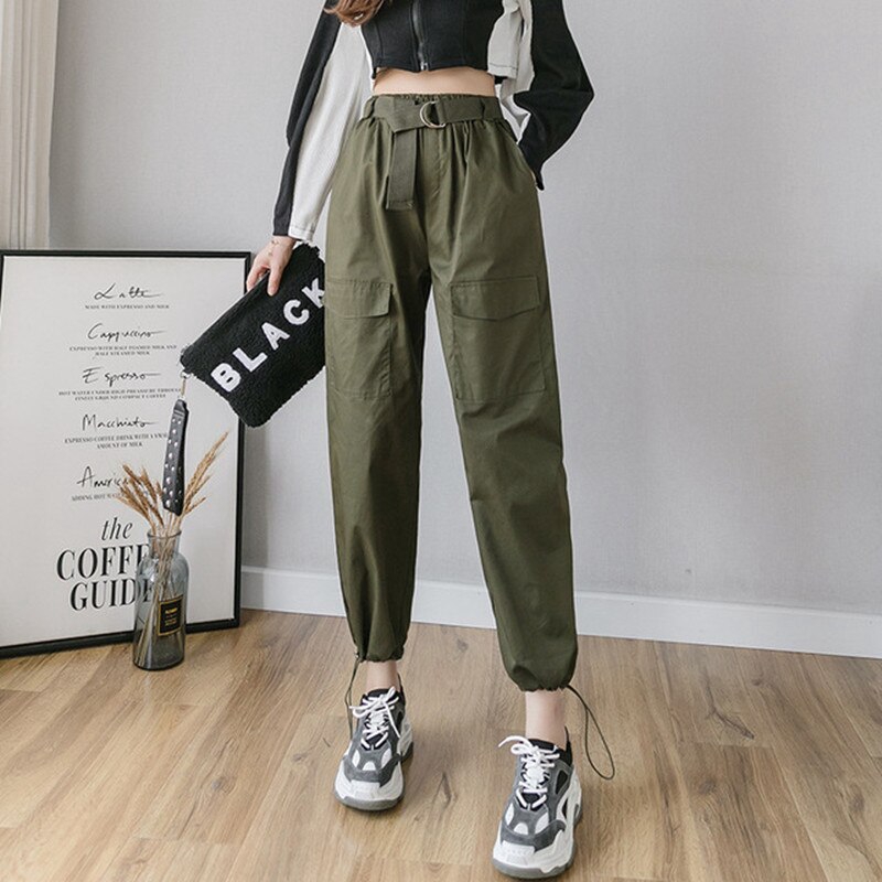 women's military cargo pants black