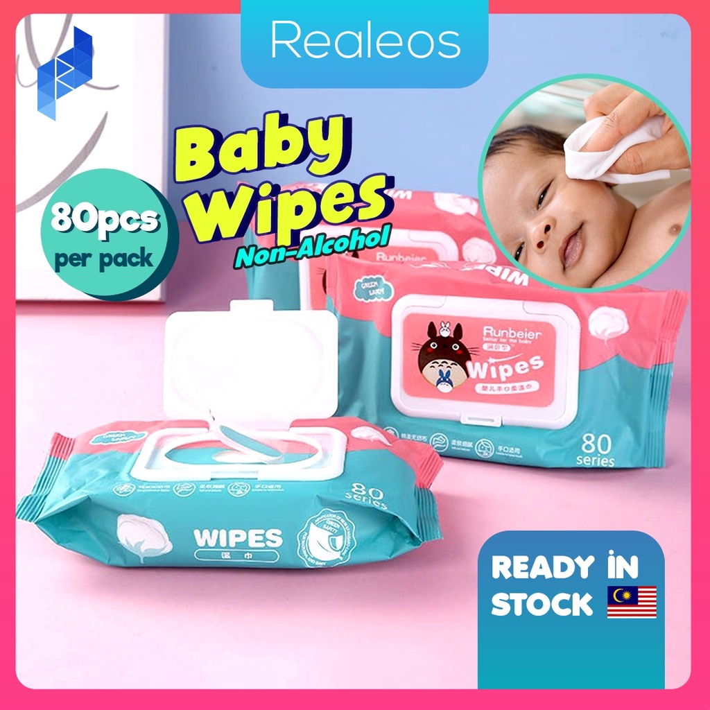 Realeos 80PCS Premium Baby Wet Wipes Tisu Basah Bayi Wet Tissue Non
