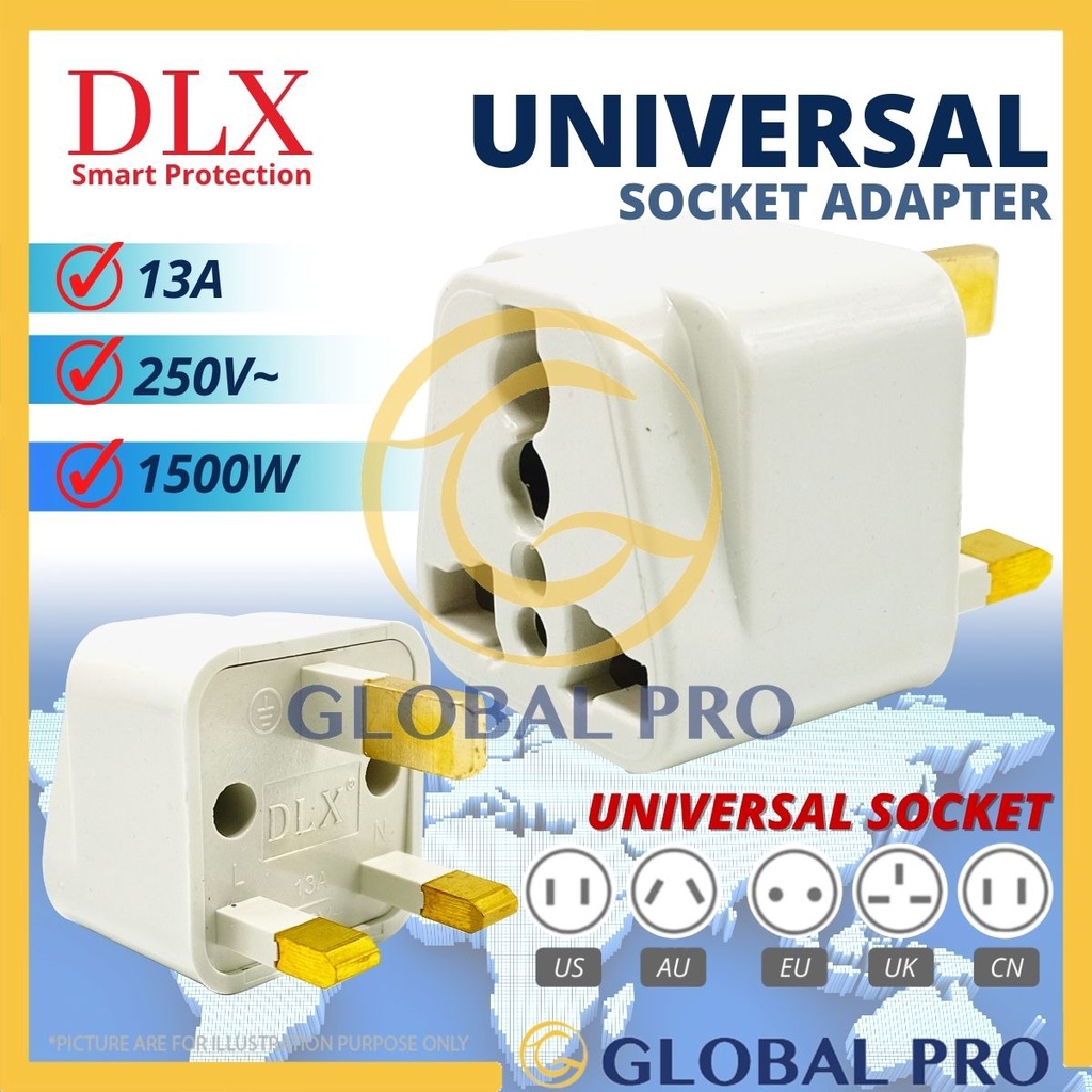 DLX 3 Pin Multi Universal Travel Adaptor for Malaysia Extension Plug Converters Plug Electrical Power Plug ( 308 )