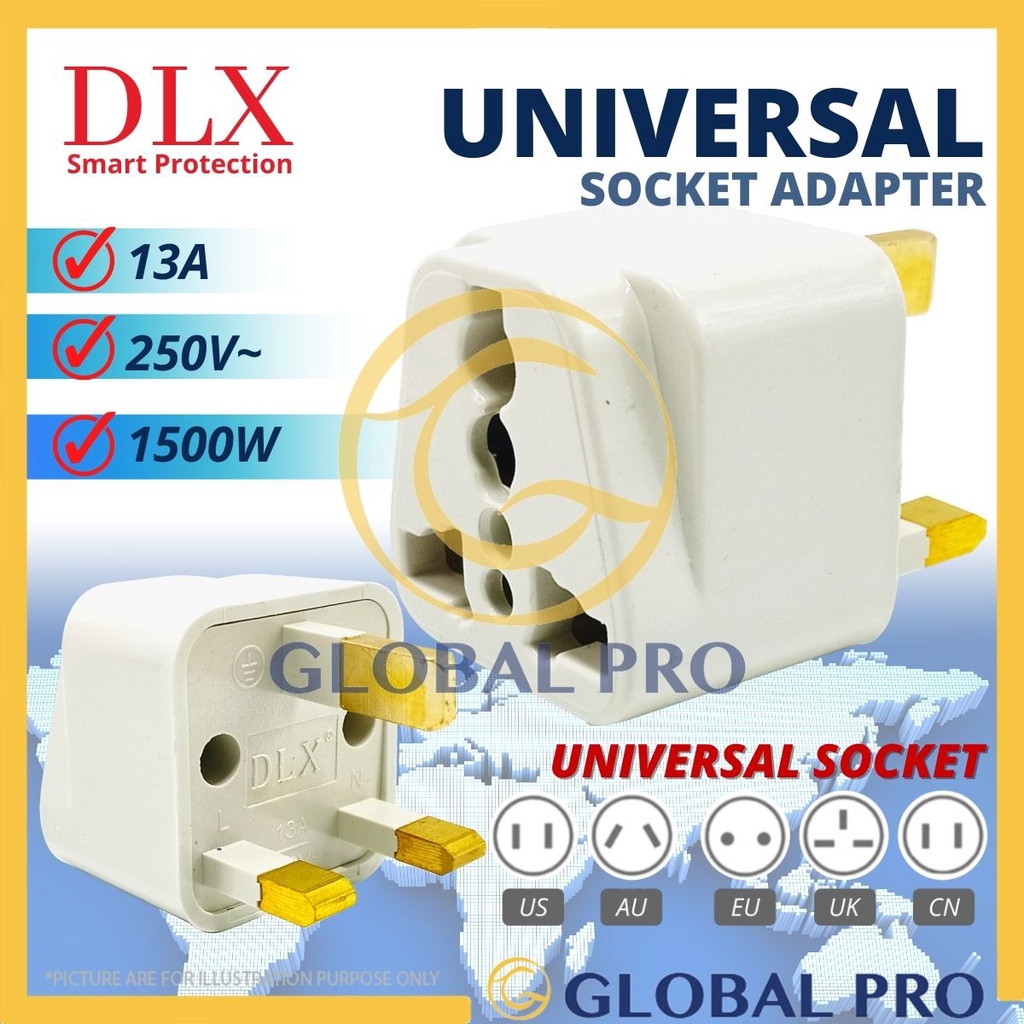 DLX 3 Pin Multi Universal Travel Adaptor for Malaysia Extension Plug Converters Plug Electrical