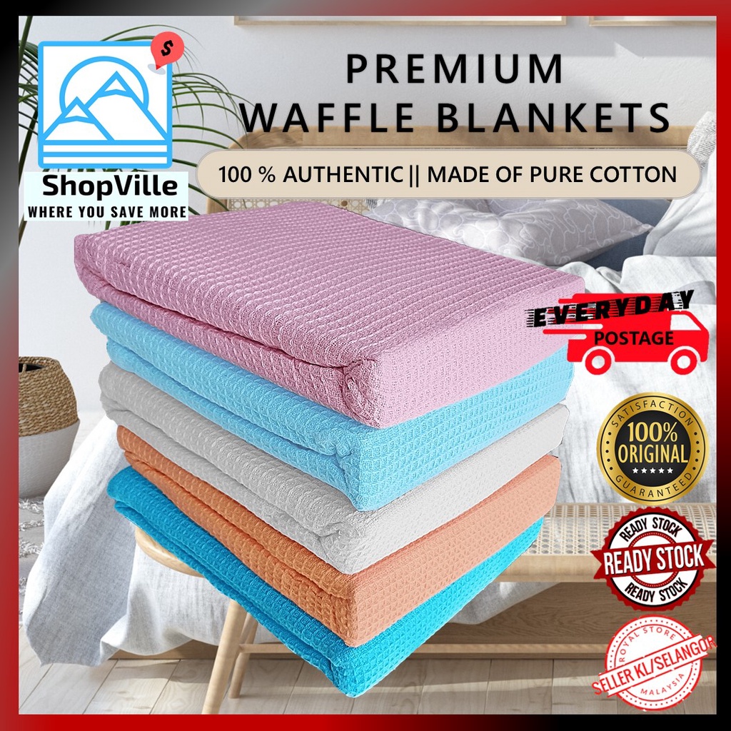 Selimut Waffle Thermal Blanket 100% Pure Cotton Soft