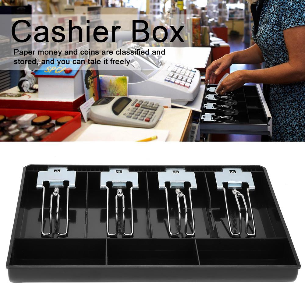 QuTess 4 Grids Cash Box Cash Drawer Register Insert Tray Replacement Cashier for Supermarket Hotel Resturant Cashier 