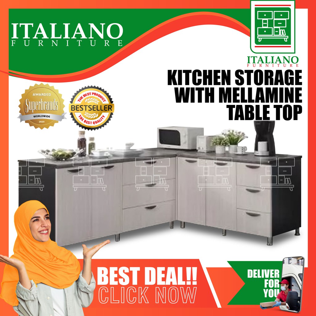 Kitchen Cabinet Kitchen Rack Kitchen Storage With Mellamine Table Top Shopee Malaysia