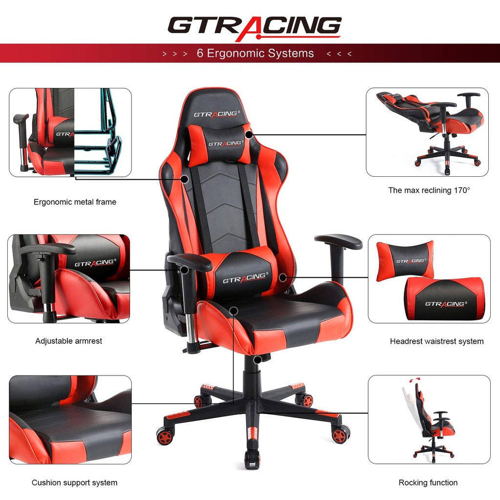 Gtracing Gaming Chair Racing Office Computer Game Chair Ergonomic Backrest And Seat Height Adjustment Recliner Red Shopee Malaysia