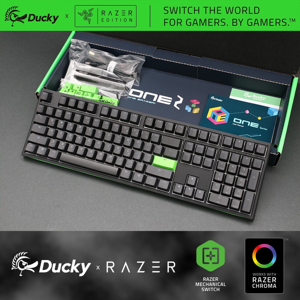 Ducky One 2 Rgb X Razer Edition Full Size Pbt Mech Keyboard W Razer Green Mechanical Switch Shopee Malaysia