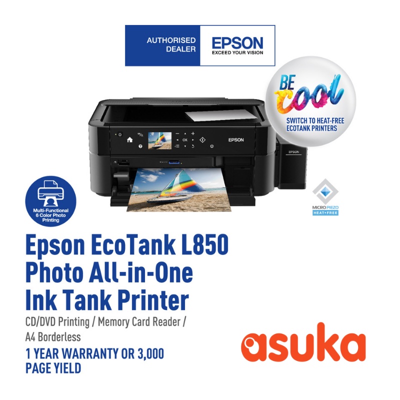 Epson L850 6 color Print Scan Copy, CD / DVD printing, STD Printer (1 Year Warranty)