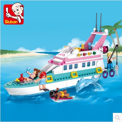 323PCS Sluban 0609 Girl Friend Pink Dream Luxury Yacht Educational Building Block Compatible Bricks Toy Children Birthday Gifts