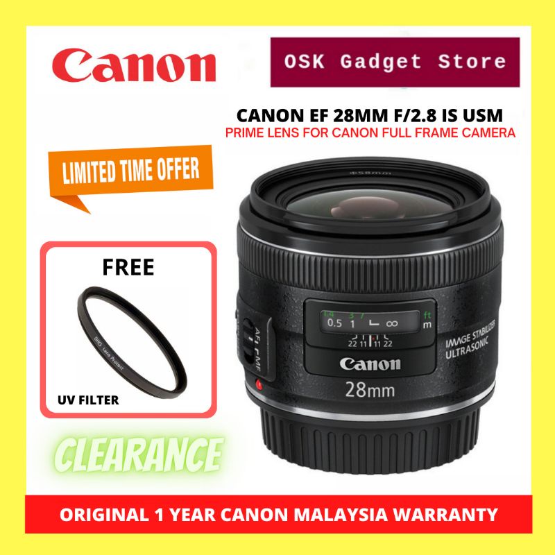 Canon EF 28mm F2.8 IS USM Wide Angle Prime Lens For Canon Full Frame Camera | Free UV Filter | 1 Year Warranty