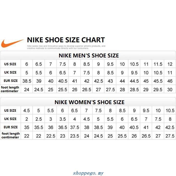 nike air max shoe size chart
