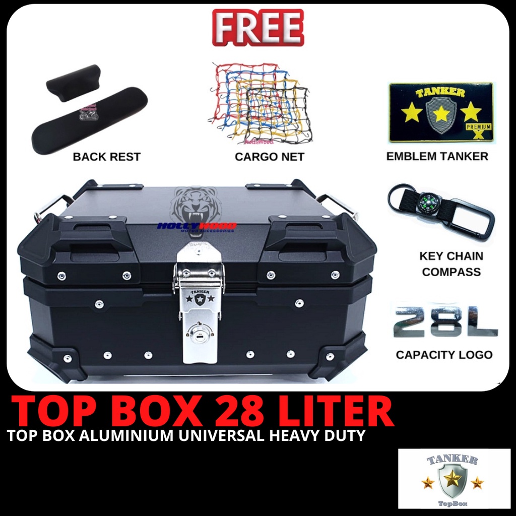 " TANKER " 28L LITER TOP BOX HEAVY DUTY ALUMINIUM IMPORT INCLUDE MONORACK BASEPLATE FOR RS RSX
