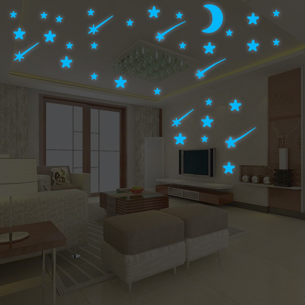 Creative Blue Luminous Stars Glow In The Dark Vinyl Mural Decal 3d Wall Stickers For Kids Rooms Bedroom Ceiling Home Dec