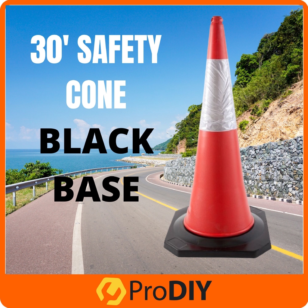 30 Inch Safety Cone - Black Base Reflective PVC Traffic Safety Cone Carpark Cone Road Block