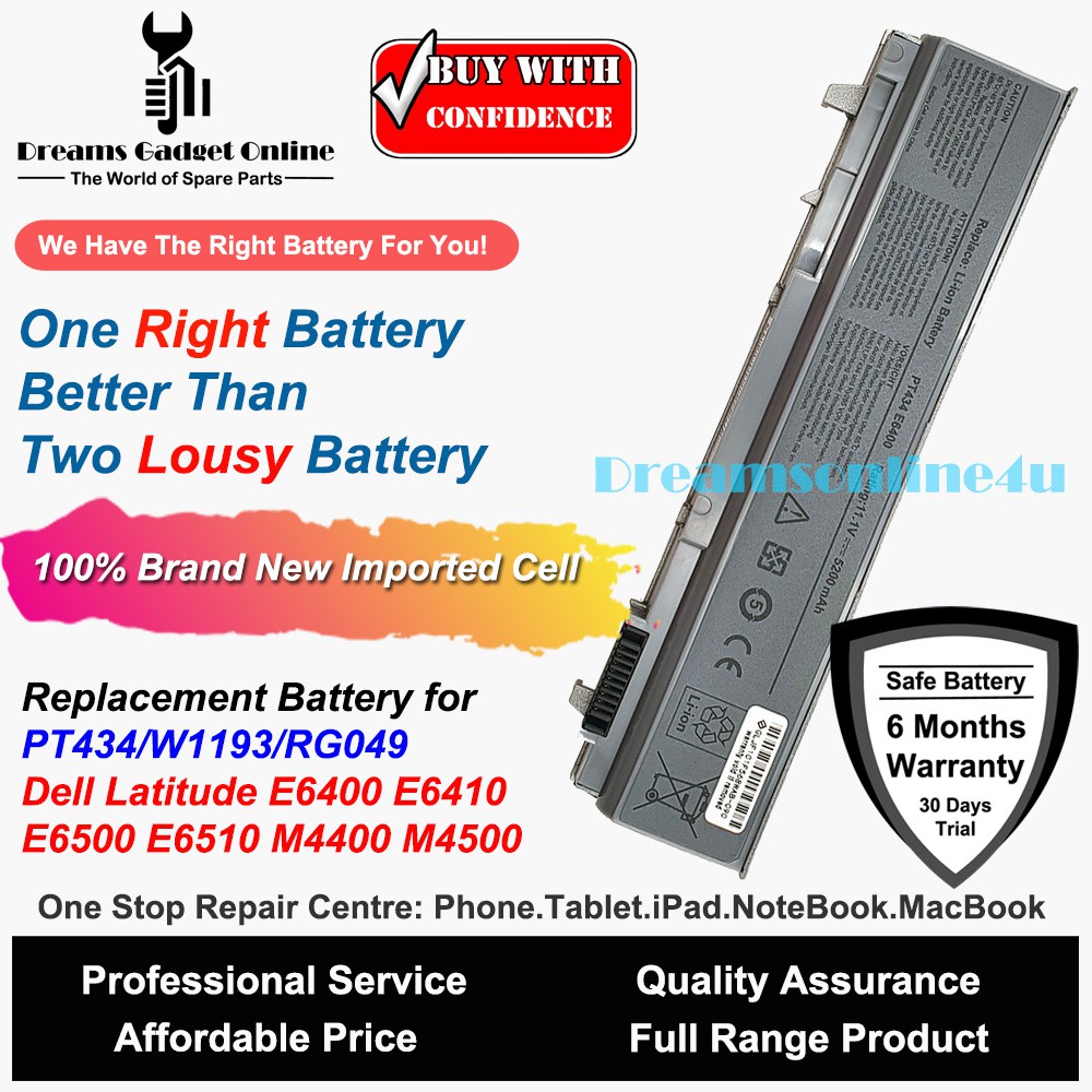 Replacement Battery PT434 W1193 RG049 for Dell Latitude E6400 E6410 E6510  E6500 M2400 M4400 M4500 | Shopee Malaysia