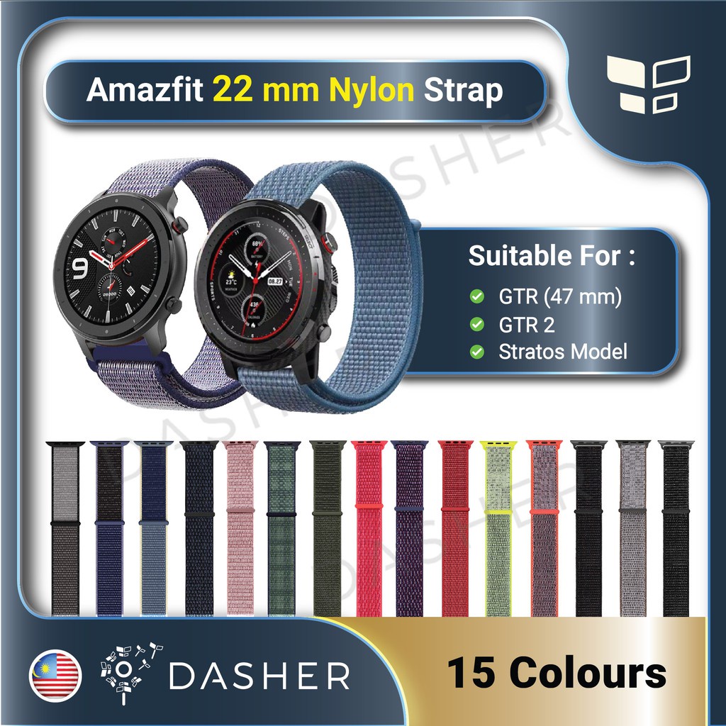 In Stock 22mm Nylon Strap Amazfit Smart Watch Band Replaceable For Gtr 47mm Gtr 2 Gtr 2e Stratos Series Shopee Malaysia