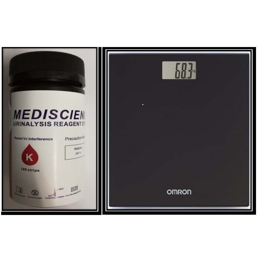 MediScience Ketone Urine Strips 100s + Omron Weighing Scale HN289 Black