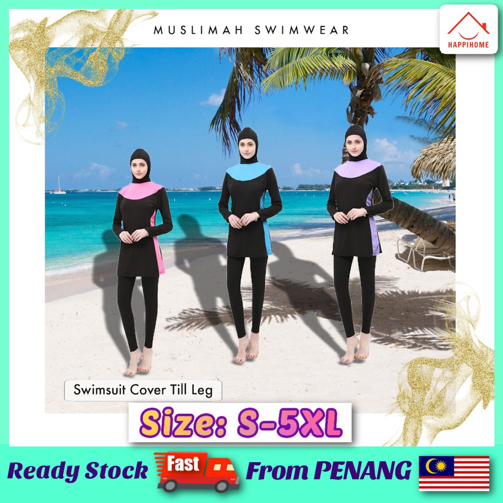 Baju Renang Muslimah Full Set Wanita Beach Swimwear Hijab Full Cover