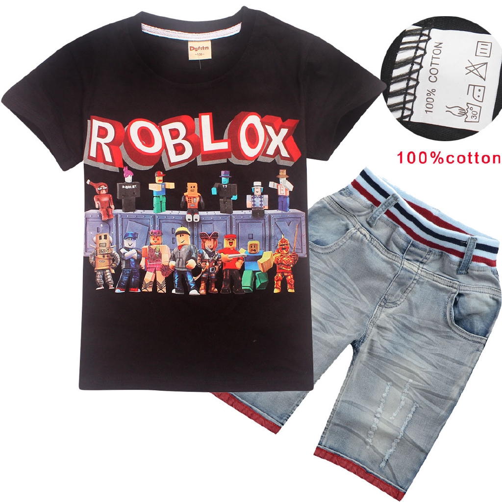 Cotton Roblox Short Sleeve T Shirt Denim Pants 100 Cotton Tops Washed Soft Jeans Boys 100 Cm 140 Cm Shopee Malaysia - roblox cowboy pants
