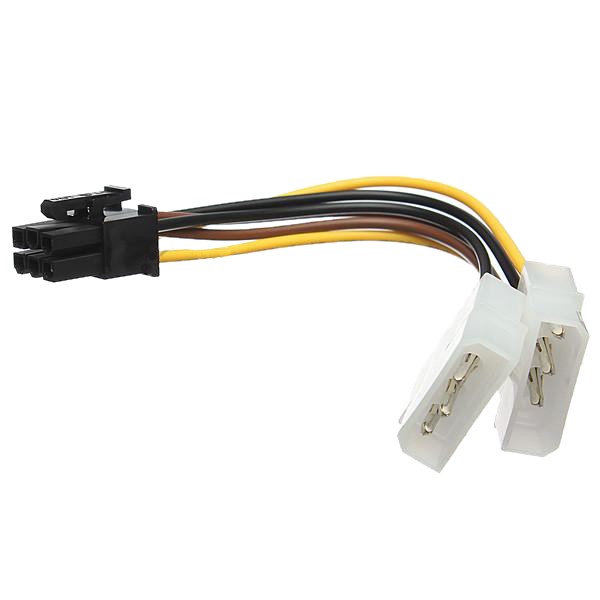 A Dual 4Pin Molex IDE to 6 Pin PCIE Graphic Card Power Connector