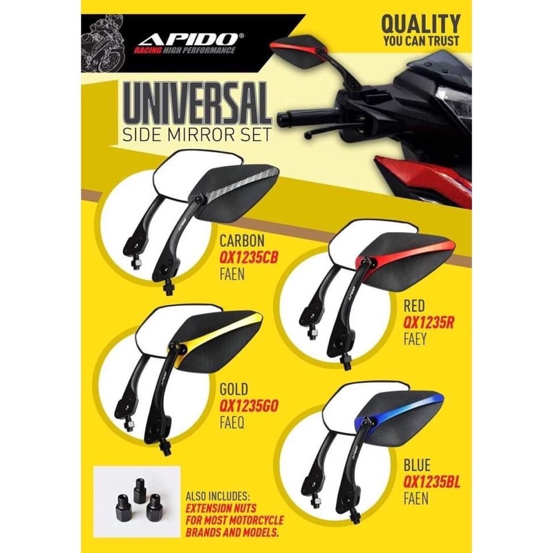 UNIVERSAL ALLOY SIDE MIRROR NVX155 NMAX155 Y15ZR LC135 R15 SOLARIZ