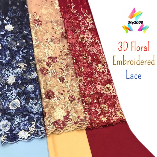 Exclusive 3D Floral Embroidered Lace & Plain Lining ...