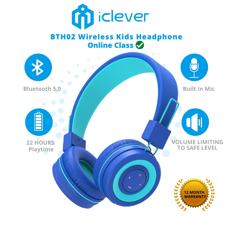iClever BTH02 Kids Headphone Kids Wireless Bluetooth Headfone Headset LED With Mic Gift Male